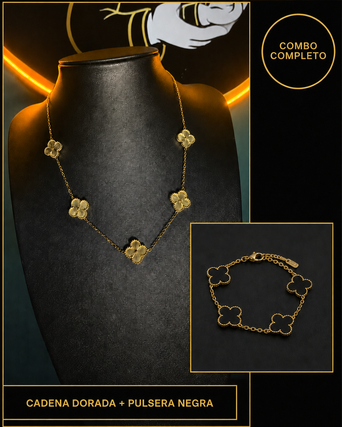 Dúo Trébol: cadena y pulsera con aros opcionales